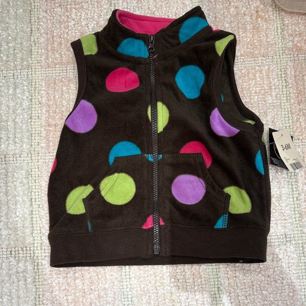 George Brown Fleece Vest with Colorful Dots